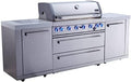 Mont Alpi Premium 94"W x 23"D x 46"H Stainless Steel Modular Outdoor Kitchen Island with Infrared Side Burner + 44"W 6-Burner BBQ Gas Grill + White Granite Countertops + Storage Cabinets & Drawers by MontAlpi