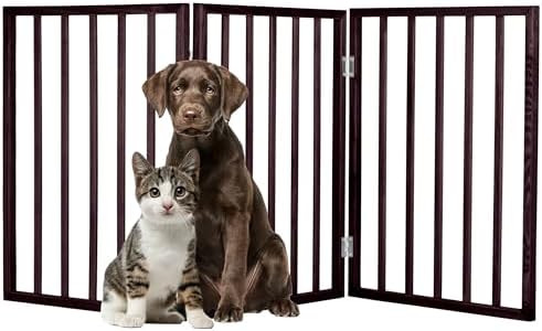 3-Panel Indoor Foldable Dog Fence for Stairs, Hallways, or Doorways - 54x24-Inch Wood Freestanding Dog Gates by PETMAKER (Brown) by PETMAKER