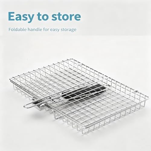 Stainless Steel Folding Grill Basket (12.6"x8.86"x1.57") - Portable BBQ Grilling Basket for Fish, Shrimp, Vegetables & Meats, Outdoor Camping Grilling Accessories, Perfect Grilling Gifts - Image 7
