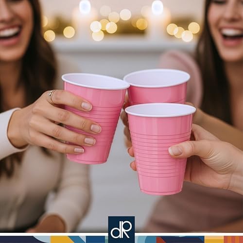 DecorRack Pink Plastic Cups, 12 oz Disposable Cups, Reusable Party Supplies (40 Count) - Image 2