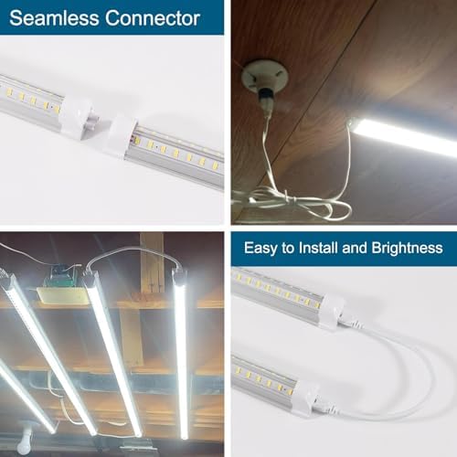 Led Shop Lights,Led Shop Lights 4FT 50W 6500K 7000LM Clear White,Shop Light 4FT 110V Linkable Integrated V-Shape for Shop Garage,Warehouse,Workbench and Workshop Commercial Bay Lighting(2-Pack) - Image 6