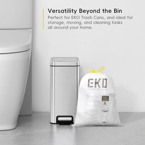 EKO 1.6 Gallon /3-6 Liter,Small Drawstring TrashBags,Extra-Strong Unscented Garbage Bags,Easy-Dispense Roll-Kitchen &Household Use,Resists Tears,Leaks & Punctures,Code A, White, 80 Count (Pack of 12) - Image 3