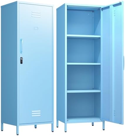 Metal Locker Storage Cabinets School Lockable Single File Storage Cabinet with Door and Removable Shelves Kids Locker for Gym Pantry Kitchen (Light Blue) by Epochsteele
