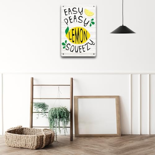 BEASTZHENG Lemon Metal Tin Sign Wall Art Decor Easy Peasy Lemon Squeezy Square Metal Desk Decoration Summer Tin Block Tiered Tray Sign for Shelf Home - Image 5