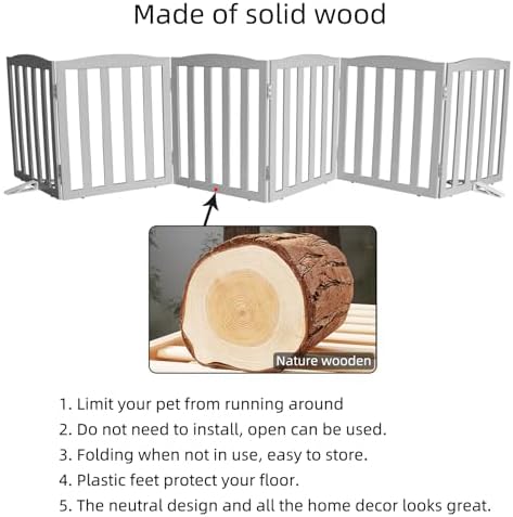 Freestanding Dog Gate Indoor,Doggie Gate Foldable Pet Gates for Doorways,Stairs or Hallways, Wooden Grey Pet Gate for the House, Pet Fence with Support Feet Included,32 "Height-6 Panels - Image 5