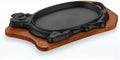 Cast Iron Steak Plate Sizzle Griddle Skillet with Wooden Base (7.8" x 5.1" Inch) by Davnjcka
