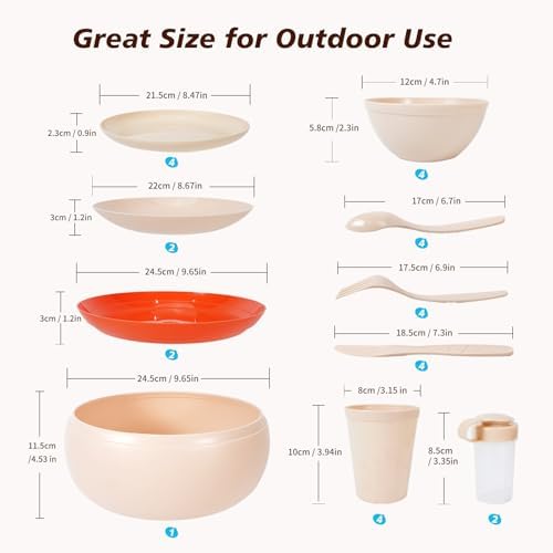 Camping Dishes Picnic Set, 31 Pcs Plastic Dinnerware Dishes Sets for 4 - Image 7