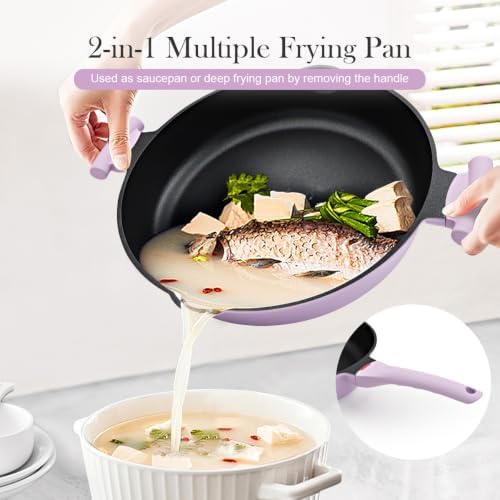 14 Inch Large Deep Frying Pan Skillet with Lid, Saute Pan Nonstick - Image 2