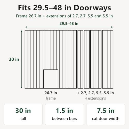 Extra Wide Dog Gate with Adjustable Cat Door, 29.5-48 in,White - Image 4
