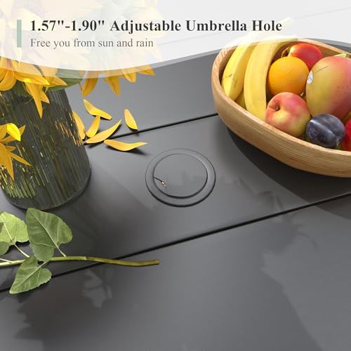 Outdoor Dining Table for 6, 59.2" Rectangle Outdoor Table with Adjustable Umbrella Hole and Storage Shelf, All-Weather Metal Patio Dining Table for Lawn Garden Backyard Deck, Black - Image 3