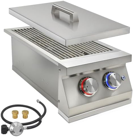 Double Side Burner for Outdoor Kitchen, 2 x 17,000BTU Liquid Propane Burner by Qualipo