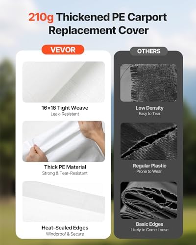 VEVOR Carport Replacement Canopy Cover, 12 x 20 ft Potable Garage Tent Top Tarp, UV-Resistant & Waterproof Car Shelter Tarp, Heavy Duty Car Port Cover with Ball Buggees, White, Frame Not Included - Image 4