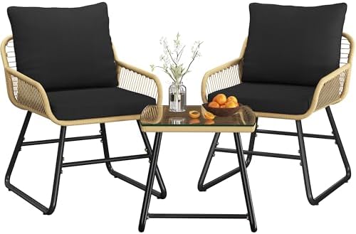 Yaheetech 3 Piece Patio Bistro Set, Outdoor Wicker Bistro Furniture Sets by Yaheetech