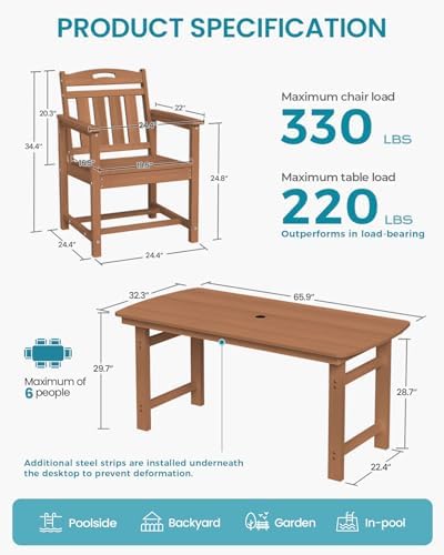 Ciokea HDPE Outdoor Patio Dining Table, All-Weather Furniture, Teak - Image 2