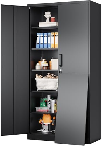 SISESOL Wide & Deep Metal Storage Cabinet with 2 Doors and 5 Adjustable Shelves,72x36x18 Garage Storage Cabinet,Tall Black Locking Metal Cabinets with Lock,Steel Locked Cabinets for Home,Office,Garage by SISESOL
