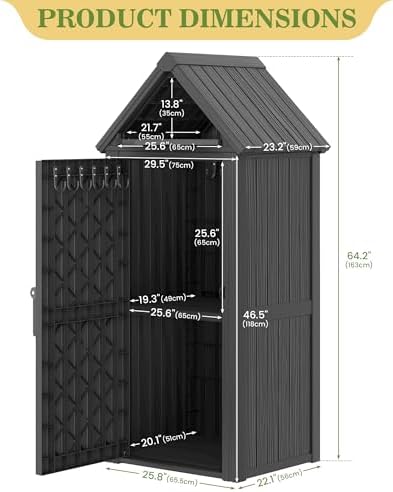 Fancyango Outdoor Resin Storage Cabinet Sturdy All-Weather Shed with Removable Shelves Lock Ring & Reinforced Floor – for Garden Patio Lawn (Black) - Image 5