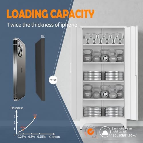 Yizosh Metal Garage Storage Cabinet with 2 Doors and 4 Adjustable Shelves - 71" Steel Lockable File Cabinet,Locking Tool Cabinets Furniture of Metal for Home,Office,Garage,Gym,School - Image 5