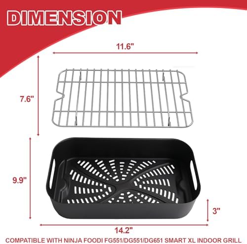 Combo Crisper Basket and Rack for Ninja Foodi FG551 DG551 DG651 Smart XL, Air Frying Griddle Basket and Rack with Disposable 100pcs Liners for Ninja Foodi Smart XL Accessories - Image 2