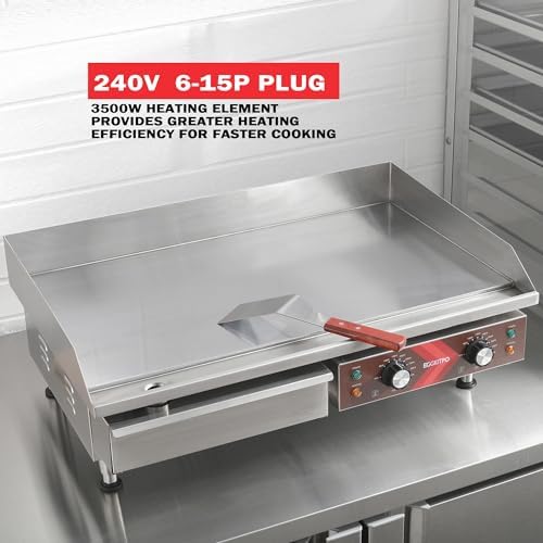 EGGKITPO 240V Commercial Electric Griddle 29 Inch Large Countertop Griddle 3500W Non-Stick Flat Top Grill Stainless Steel Teppanyaki Griddle with Adjustable Temperature 90℉-575℉ for Restaurant Use - Image 2