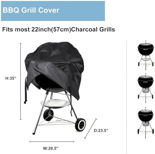 Grill Cover for Weber Round Grill Cover Water Proof Heavy Duty Outdoor Canvas BBQ Grill Cover Dome Smoker Cover (22 inch) - Image 2