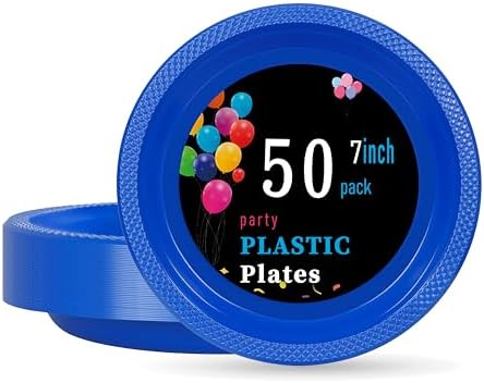 WELLIFE 7 Inch Royal Blue Plastic Plates 50 Count by WELLIFE
