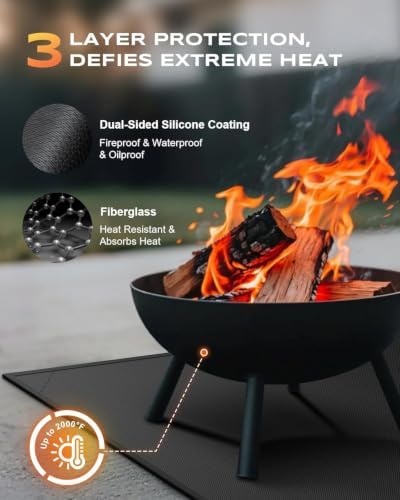Non-Curl 40x80 inch Under Grill Mats for Outdoor Grill, Indoor Fire Pit Hearth Rugs for Fireplace, Double-Sided Fireproof, Oilproof & Waterproof BBQ Grill Mat, Easy to Clean,for Deck/Patio/Lawn - Image 5