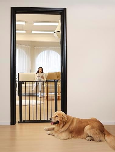 30.47"-32.64" Baby and Pet Safety Gate, 30" Tall Metal Walk-Thru Gate for Doorways & Stairs, Easy One-Hand Open, Dual Lock (Black, 29" W x 30.5“H) - Image 5