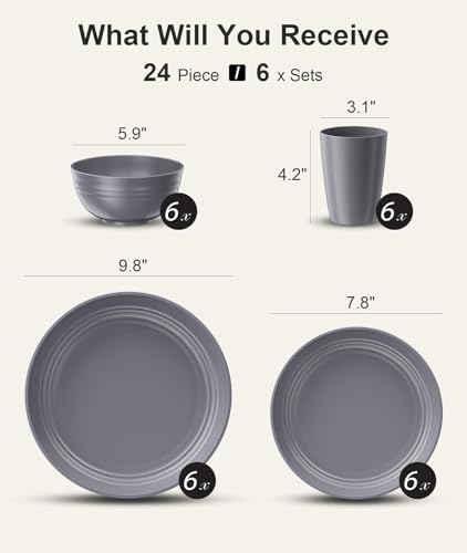 Quatish 24 Piece Plates and Bowl Set for 6, Dinnerware Dish Set for Kitchen - Image 5