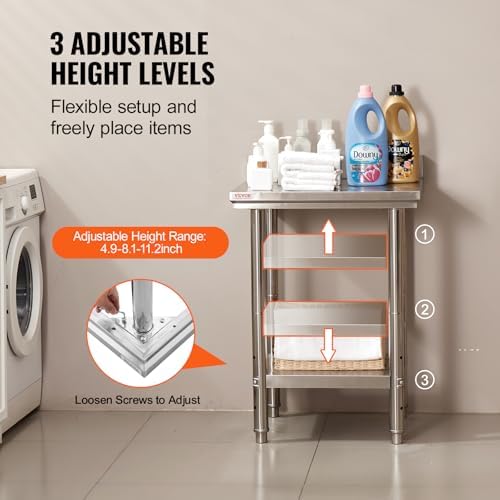 Mophorn Stainless Steel Table Work Table 24 x 24 x 34 Inch Commercial Food Prep Worktable Heavy Duty Prep Worktable Metal Work Table with Adjustable Feet for Restaurant, Home and Hotel - Image 5