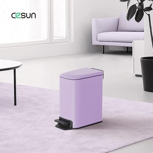 Cesun Small Bathroom Trash Can with Lid, 1.6 Gal, Soft Close, Purple - Image 2