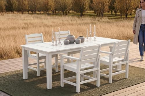 Perli™ 5-Piece Outdoor Dining Set, All-Weather HDPE Patio Furniture with 4 Armrest Chairs and Rectangular Table, UV-Resistant 4-Person Set for Deck, Backyard, White - Image 2