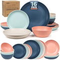 Grow Forward 16-piece Premium Wheat Straw Dinnerware Sets for 4 - Unbreakable Dishwasher & Microwave Safe Plastic Plates and Bowls Sets - Patio, Outdoors, RV, Camping Dishes - Tropical by GrowForward