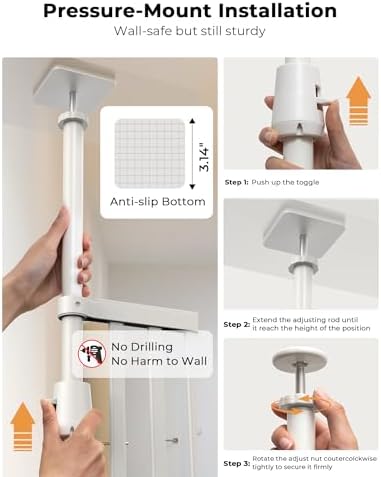 Extra Tall Cat Gate for Doorway: 74.8"-90.5" Tall Cat Gates for Pet 30.3"-38.2" Wide Pressure Mount No Wall Drilling for Indoor Stairs Doorway Room Door Dog Safety Barrier No Toddler - Image 5