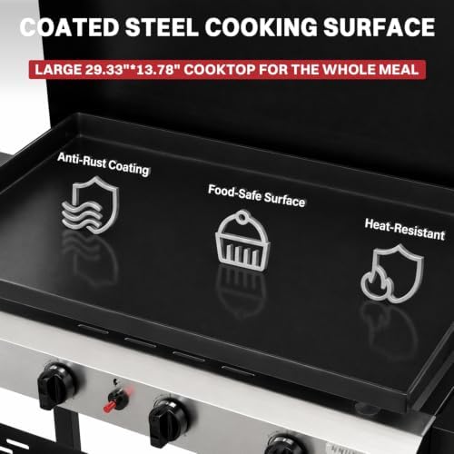 Pipopa 4-Burner Propane Griddle, Portable Flat Top Grill with Wheels & Hood - Image 3