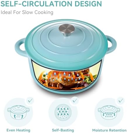 Miereirl 6 Quart Enameled Dutch Oven Pot with Lid, Cast Iron Dutch Oven with Dual Handles for Bread Baking, Cooking, Non-stick Enamel Coated Cookware, Light Blue - Image 5