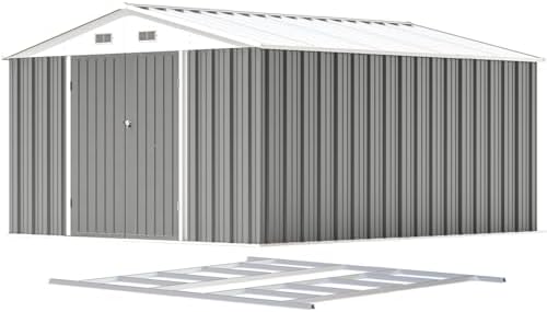 Patiowell 10 x 12 FT Metal Storage Shed for Outdoor with Floor Frame, Steel Yard Shed with Design of Lockable Doors, Utility and Tool Storage for Garden, Backyard, Patio, Outside use, Grey - Image 3
