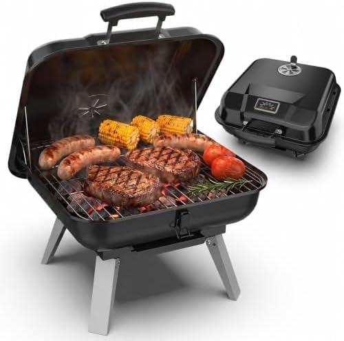Portable Charcoal Grill, Small Foldable Outdoor Camping Tabletop BBQ Grill by INNOCHEF
