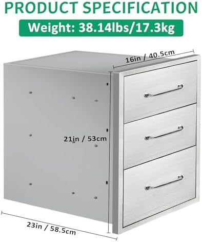 Outdoor Kitchen Drawers 16" W x 21" H x 23" D Stainless Steel Triple Drawers with Ergonomic Handle for BBQ Island, Patio Grill Station & Outdoor Kitchen Cabinets - Image 2