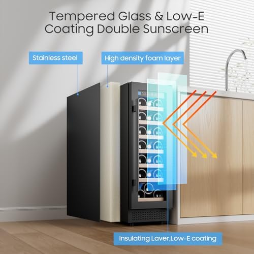 12 Inch Wine Cooler Refrigerator, 21 Bottles Wine Fridge Small with Glass Door Built-in or Freestanding, Skinny Wine Fridge Compressor Quick Cooling&Low Noise-Kitchen Bar Office - Image 3