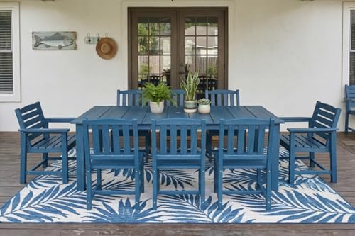 Perli™ 9-Piece Outdoor Dining Set, All-Weather HDPE Patio Furniture with 8 Ergonomic Chairs & Large Table, Built-in Umbrella Hole, UV-Resistant Set for Backyard, Deck, Poolside, Blue by PatioKingdom