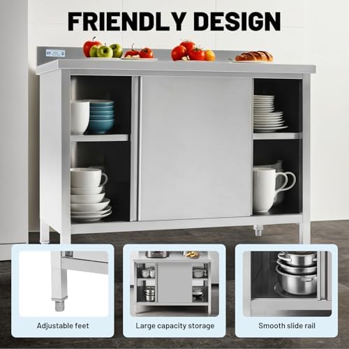 Hally Stainless Steel Cabinet 24"x60" Commercial Prep Workbench Backsplash - Image 3