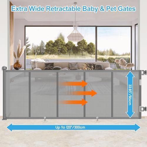 EZIGO 120 Inch Retractable Baby Gates Extra Wide Reinforced Baby Dog Gate - Image 2