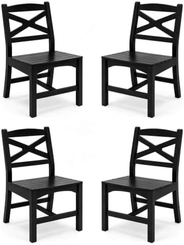 Outdoor Armless Dining Chairs Set of 4,HDPE Patio Chairs with Wide Seat,All-Weather HDPE Patio Armless Chairs for Porch, Backyard, Deck, Black,Table not Included by Polyhouz