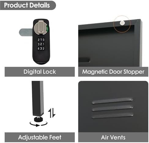 Metal Storage Cabinet Kitchen Pantry Cabinet for Bathroom Locking Storage Cabinet with Door and Removable Shelves (Black) - Image 4