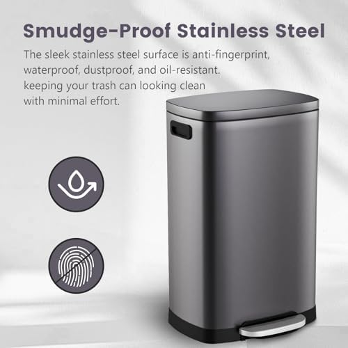 ELPHECO Kitchen Trash Can with Lid 13 Gal Stainless Steel Pedal Garbage Can - Image 6