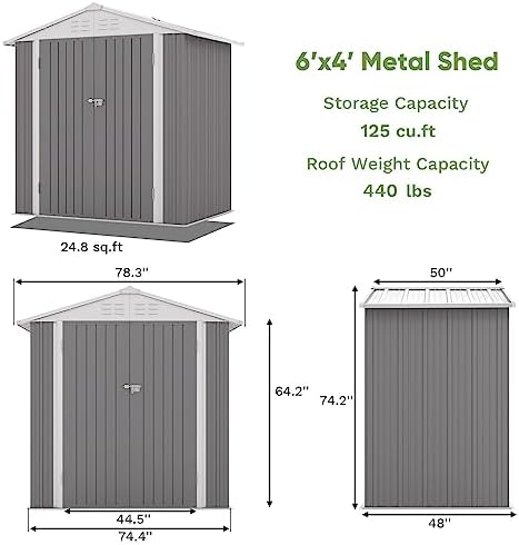 Patiowell 6x4 FT Outdoor Storage Shed, Metal Outdoor Sheds with Vents&Lock - Image 7