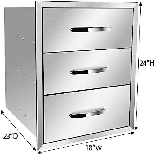 Stainless Steel Outdoor Kitchen Drawers - 3-Drawer BBQ Drawer, Built-in, Flush Mount for Outdoor Kitchens & BBQ Islands, 18Wx23Dx24H - Image 2