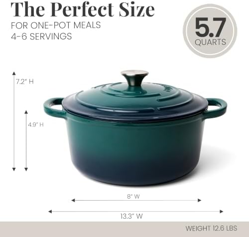 Larder & Vine 5.7 qt Enameled Cast Iron Dutch Oven Pot with Lid, Bondi - Image 4