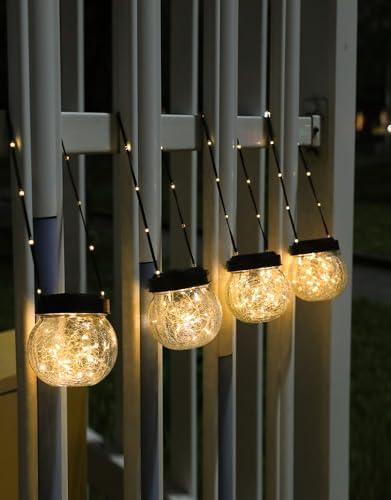 PARTPHONER Solar Lanterns Solar Lights Outdoor Waterproof 18-Pack, Solar Powered Hanging Lights Cracked Glass Hanging Globes for Christmas Decoration, Shepherd Hook, Garden Tree Ornaments by PARTPHONER