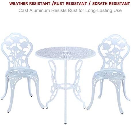 C/G 3-Piece Bistro Set - Outdoor Patio Table Set, Anti-Rust Cast Aluminum, White - Image 4